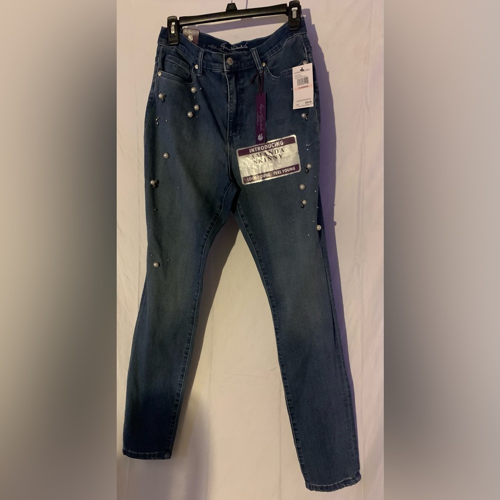 Gloria Vanderbilt Dark Blue Skinny Jeans with Pearl Details
